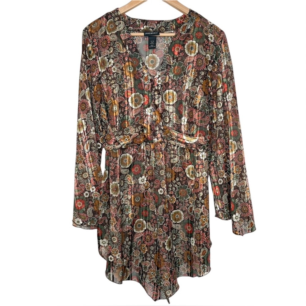 Lane Bryant V Neck Multicolor Floral Tunic Top 14 - 16